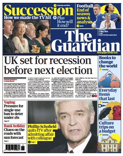 The Guardian Newspaper Front Page (UK) for 27 May 2023