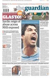 The Guardian Newspaper Front Page (UK) for 27 June 2014