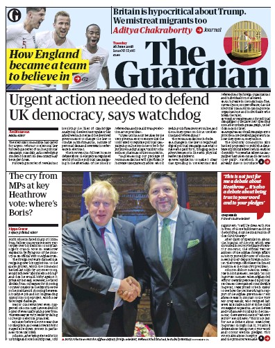 The Guardian Newspaper Front Page (UK) for 27 June 2018