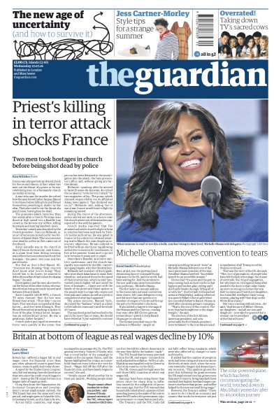 The Guardian Newspaper Front Page (UK) for 27 July 2016