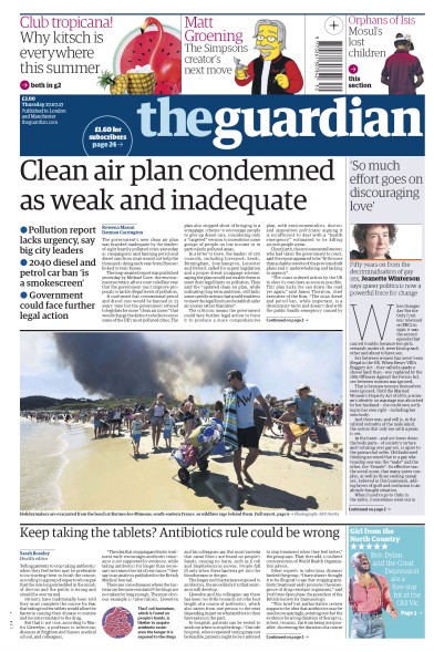 The Guardian Newspaper Front Page (UK) for 27 July 2017