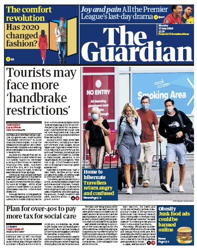 The Guardian Newspaper Front Page (UK) for 27 July 2020
