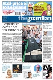 The Guardian Newspaper Front Page (UK) for 27 August 2011