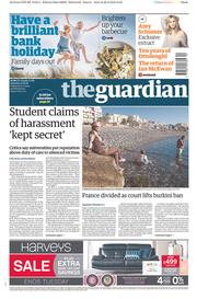 The Guardian (UK) Newspaper Front Page for 27 August 2016