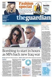 The Guardian (UK) Newspaper Front Page for 27 September 2014
