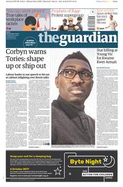The Guardian (UK) Newspaper Front Page for 27 September 2017