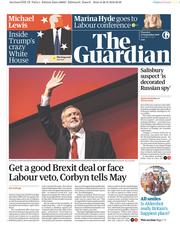 The Guardian (UK) Newspaper Front Page for 27 September 2018