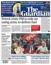 The Guardian (UK) Newspaper Front Page for 27 September 2021