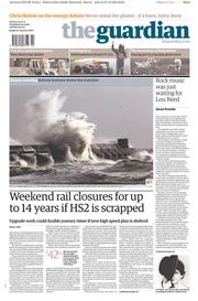 The Guardian Newspaper Front Page (UK) for 28 October 2013