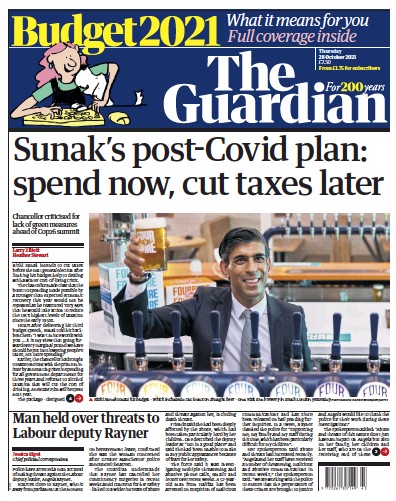 The Guardian Newspaper Front Page (UK) for 28 October 2021