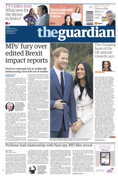 The Guardian Newspaper Front Page (UK) for 28 November 2017