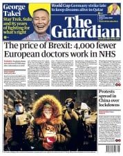 The Guardian (UK) Newspaper Front Page for 28 November 2022