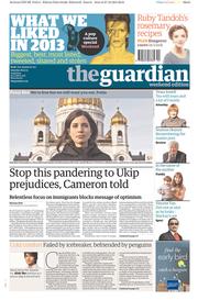 The Guardian Newspaper Front Page (UK) for 28 December 2013