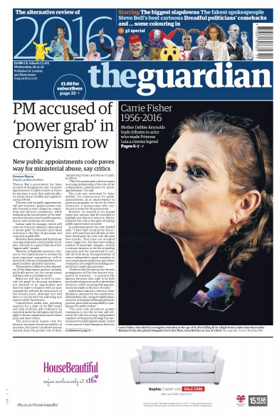 The Guardian Newspaper Front Page (UK) for 28 December 2016