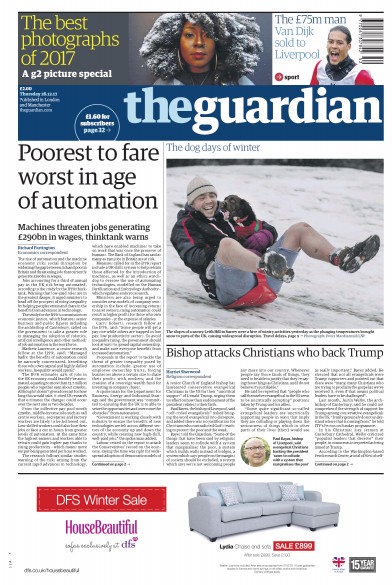 The Guardian Newspaper Front Page (UK) for 28 December 2017