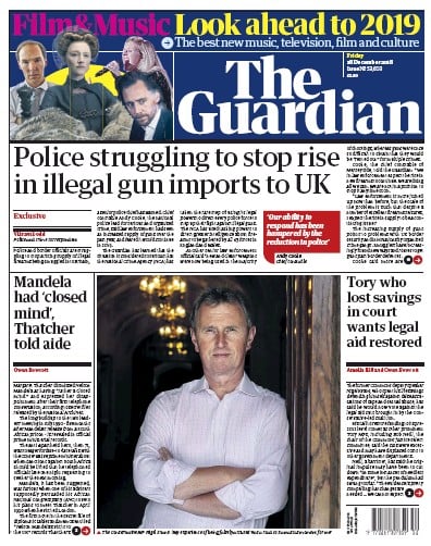 The Guardian Newspaper Front Page (UK) for 28 December 2018