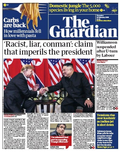 The Guardian Newspaper Front Page (UK) for 28 February 2019