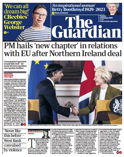 The Guardian Newspaper Front Page (UK) for 28 February 2023
