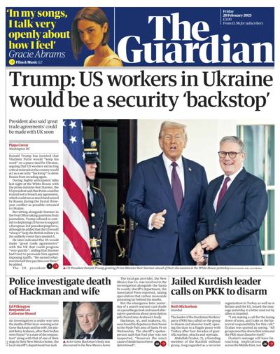The Guardian Newspaper Front Page (UK) for 28 February 2025