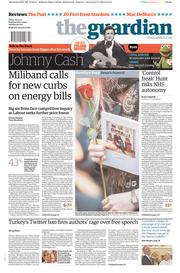The Guardian Newspaper Front Page (UK) for 28 March 2014