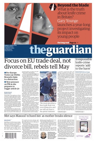 The Guardian Newspaper Front Page (UK) for 28 March 2017