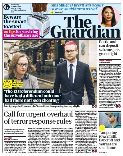 The Guardian Newspaper Front Page (UK) for 28 March 2018