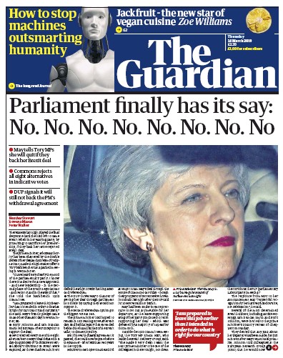 The Guardian Newspaper Front Page (UK) for 28 March 2019