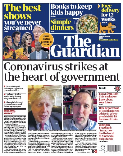 The Guardian Newspaper Front Page (UK) for 28 March 2020