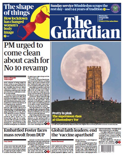 The Guardian Newspaper Front Page (UK) for 28 April 2021