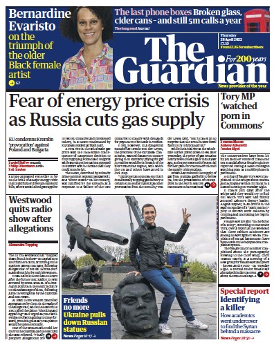 The Guardian Newspaper Front Page (UK) for 28 April 2022