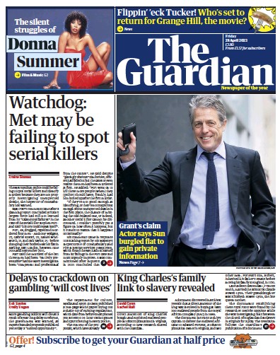 The Guardian Newspaper Front Page (UK) for 28 April 2023