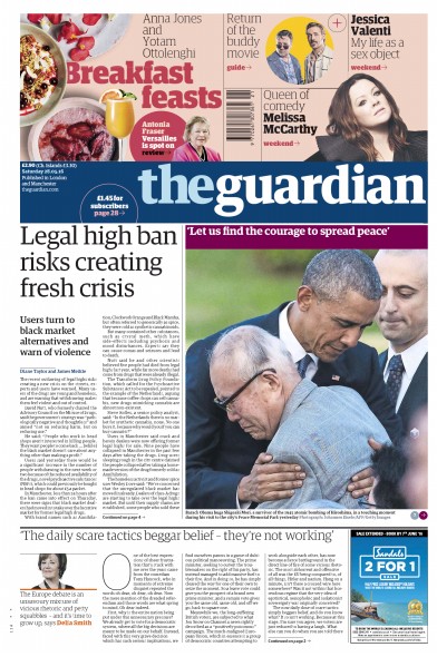 The Guardian Newspaper Front Page (UK) for 28 May 2016