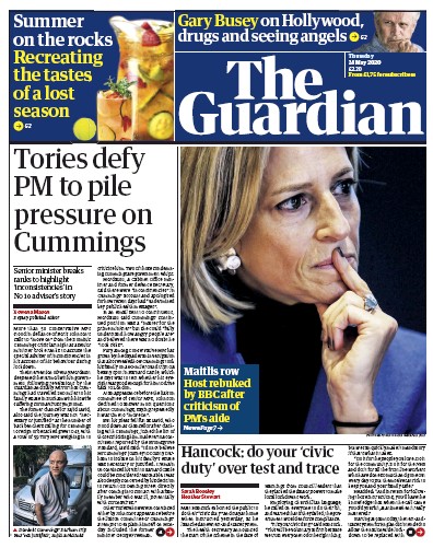 The Guardian Newspaper Front Page (UK) for 28 May 2020