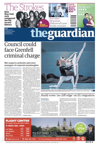 The Guardian Newspaper Front Page (UK) for 28 July 2017