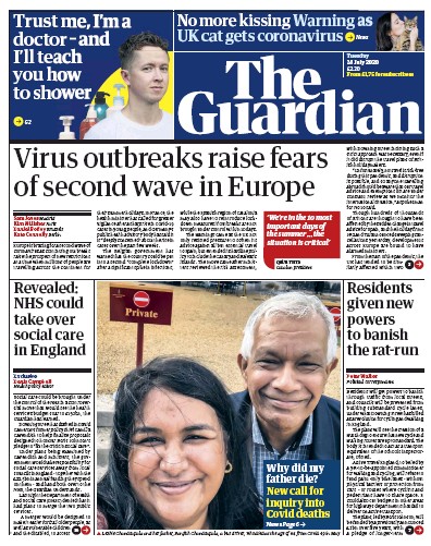 The Guardian Newspaper Front Page (UK) for 28 July 2020