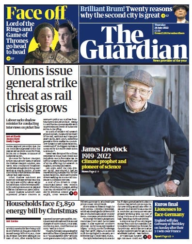 The Guardian Newspaper Front Page (UK) for 28 July 2022