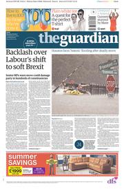 The Guardian (UK) Newspaper Front Page for 28 August 2017