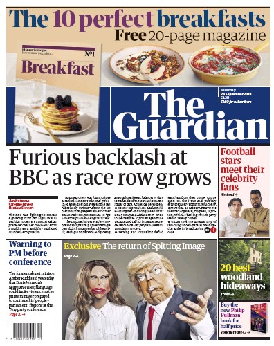 The Guardian Newspaper Front Page (UK) for 28 September 2019