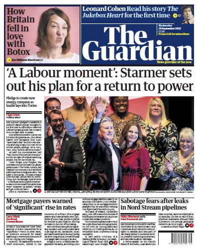 The Guardian Newspaper Front Page (UK) for 28 September 2022