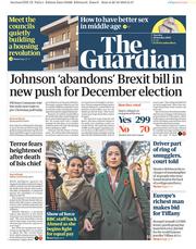 The Guardian (UK) Newspaper Front Page for 29 October 2019