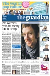 The Guardian Newspaper Front Page (UK) for 29 December 2012