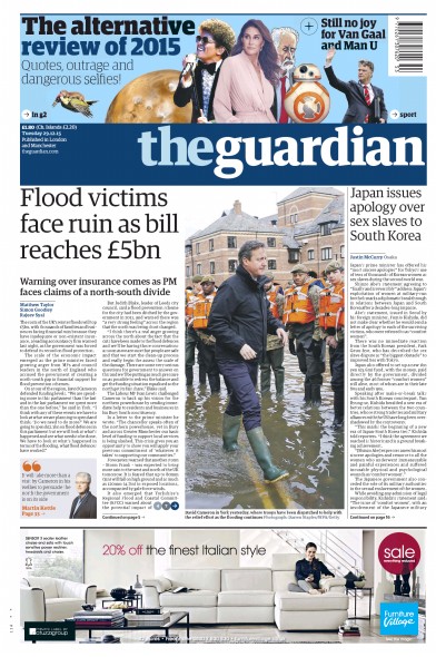 The Guardian Newspaper Front Page (UK) for 29 December 2015