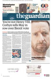 The Guardian (UK) Newspaper Front Page for 29 December 2016