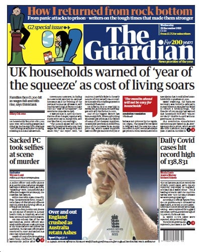 The Guardian Newspaper Front Page (UK) for 29 December 2021