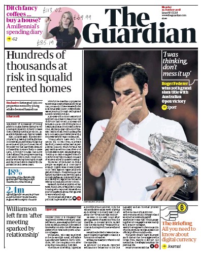 The Guardian Newspaper Front Page (UK) for 29 January 2018