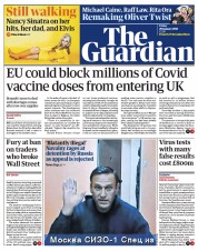 The Guardian (UK) Newspaper Front Page for 29 January 2021