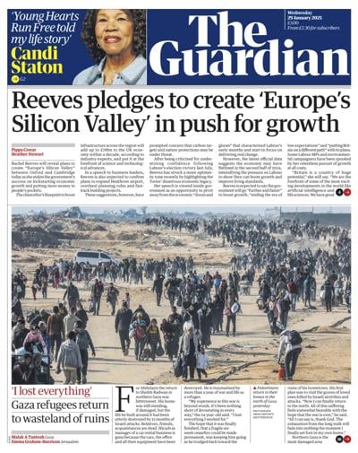 The Guardian Newspaper Front Page (UK) for 29 January 2025