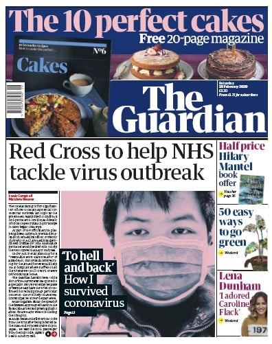 The Guardian Newspaper Front Page (UK) for 29 February 2020