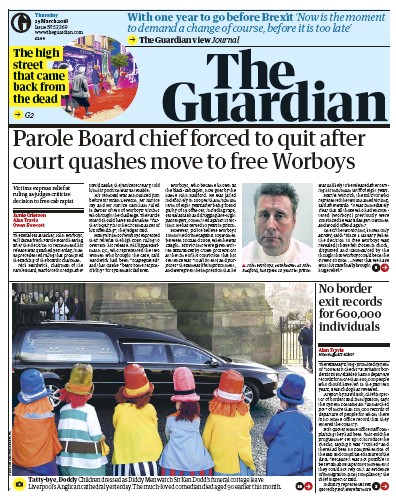 The Guardian Newspaper Front Page (UK) for 29 March 2018