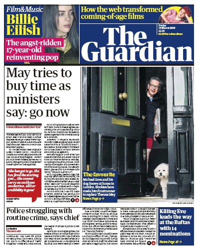 The Guardian Newspaper Front Page (UK) for 29 March 2019